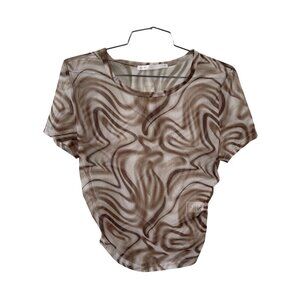Salty Top Size Medium Mesh Sheer Short Sleeve Swirl Pattern Marble Brown Trendy